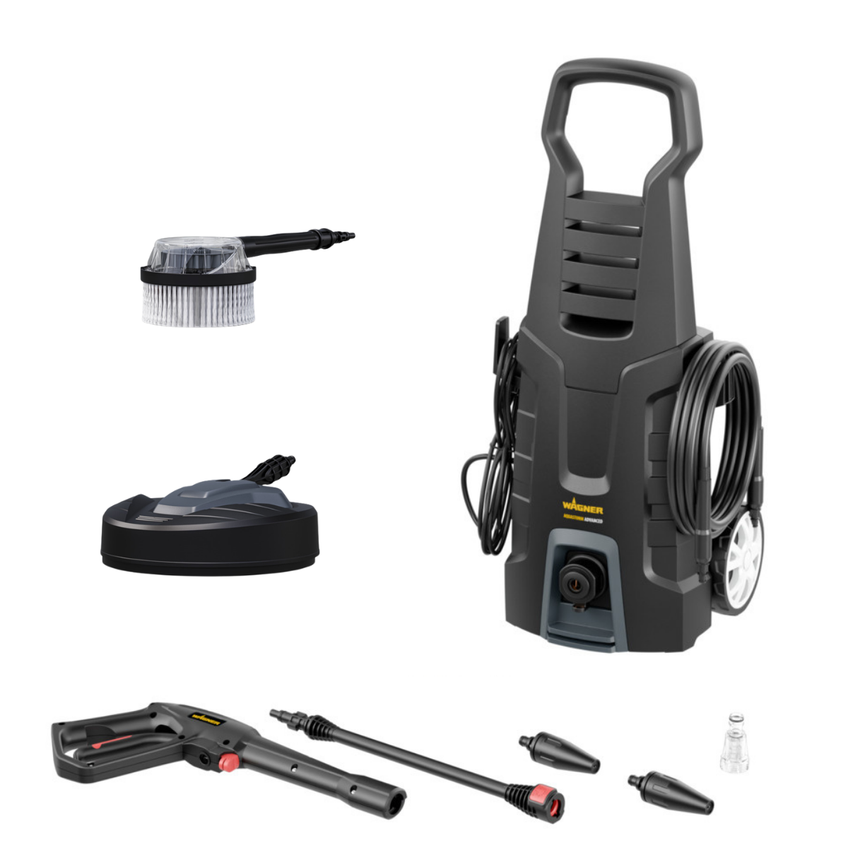 AQUASTORM Advanced Idropulitrice ad alta pressione - 135 bar, 1700 W, pulitore per superfici, spazzola rotante, 2 ugelli, tubo da 5 m, pistola, lancia
