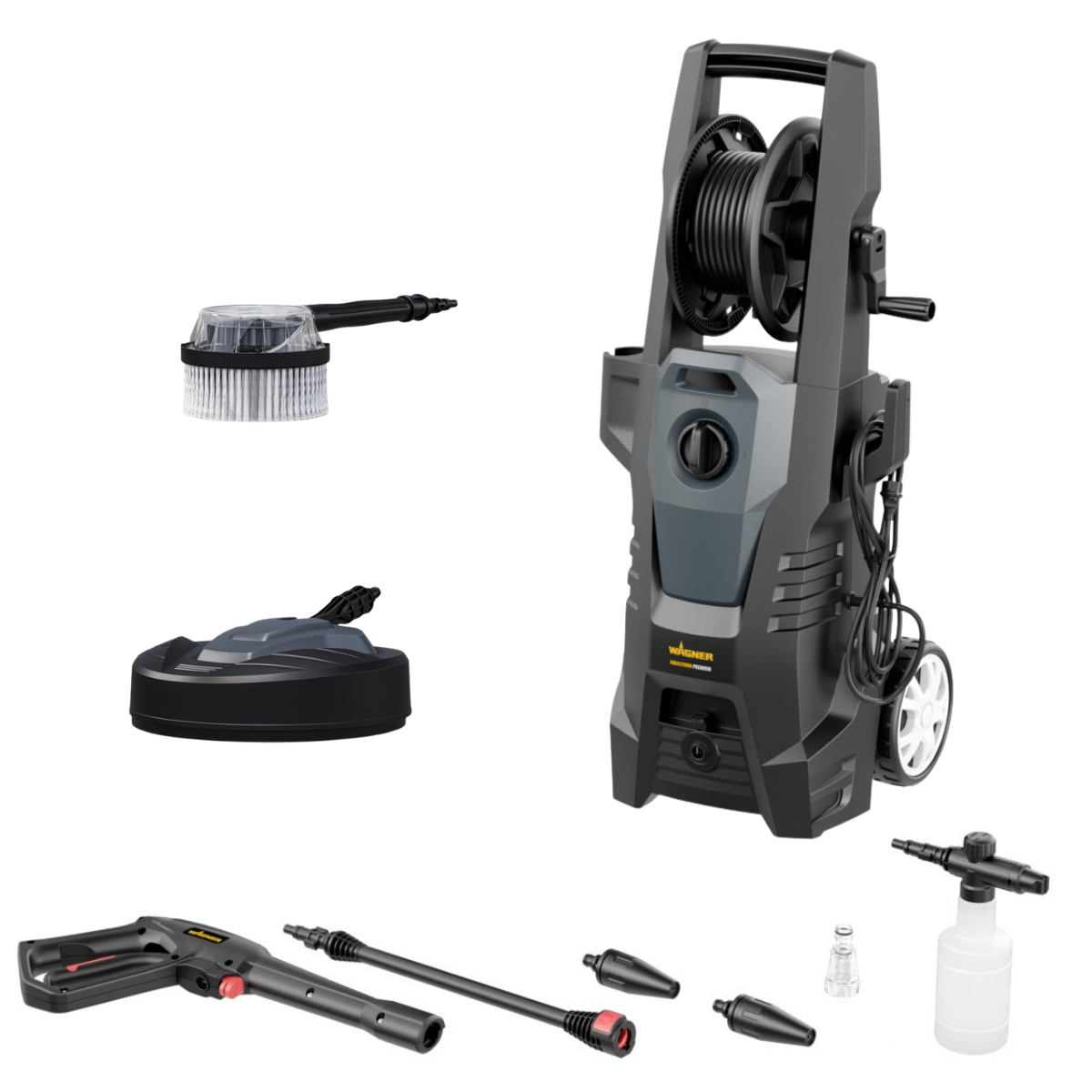 AQUASTORM Premium idropulitrice ad alta pressione - 150 bar, 2000 W, pulitore per superfici, spazzola rotante, ugelli, tubo da 7 m, pistola, lancia
