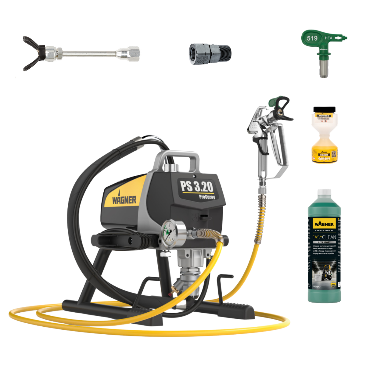 Wagner ProSpray 3.20 HEA Airless + Prolunga ugello 12,5cm + Ugello 519 + FlexTwist S + TipClean + EasyClean 