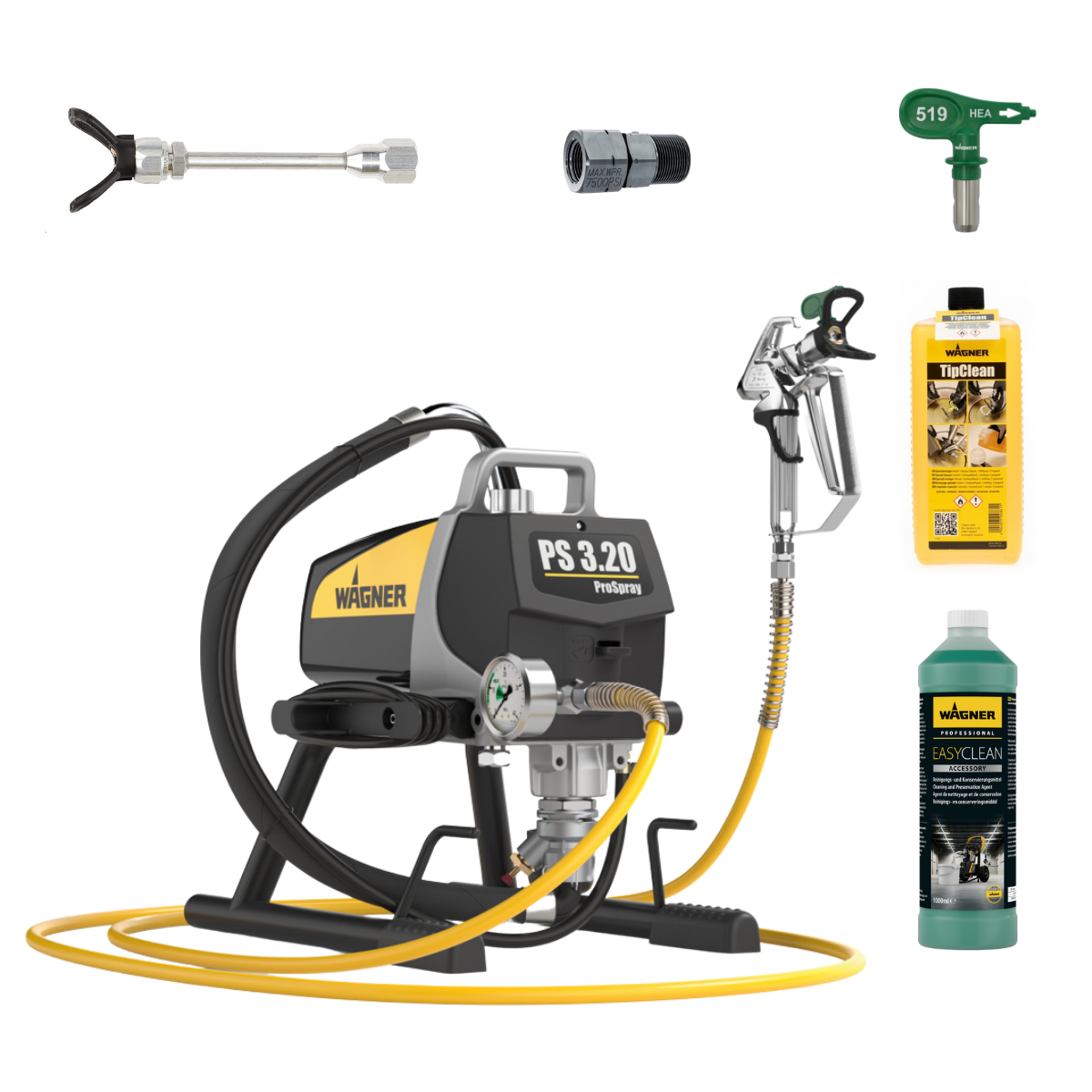 Wagner ProSpray 3.20 HEA Airless + Prolunga ugello 12,5cm + Ugello 519 + FlexTwist S + TipClean + EasyClean 